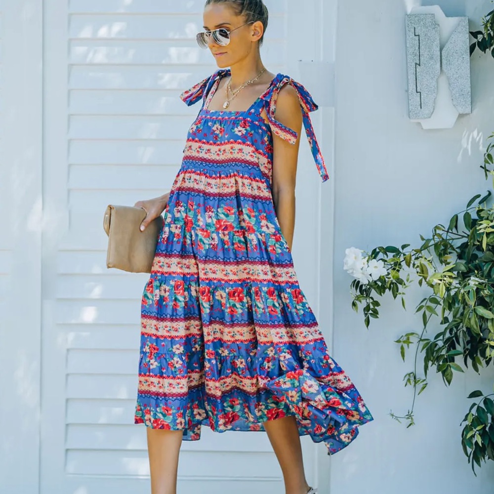 Vici dahlia cotton tiered floral midi dress